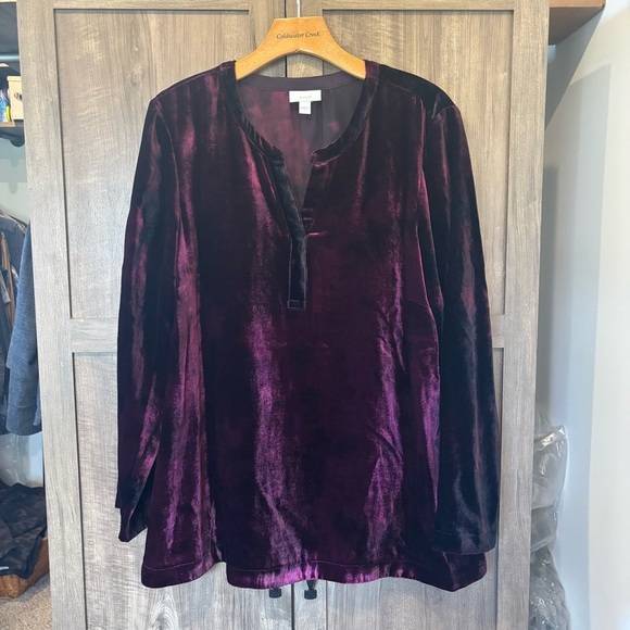 J Jill Large Velvet Top V Neck Long Sleeve Maroon - Picture 1 of 11